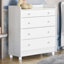 Cômoda Infantil 4 Gavetas Doce Sonho Branco com Trocador e Pés - Qmovi Cômoda Infantil 4 Gavetas Doce Sonho Branco com Trocador e Pés - Qmovi