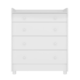 Cômoda Infantil 4 Gavetas Doce Sonho Branco com Trocador e Pés - Qmovi Cômoda Infantil 4 Gavetas Doce Sonho Branco com Trocador e Pés - Qmovi
