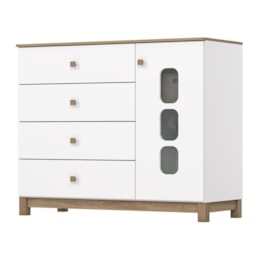 Cômoda Infantil Aconchego 1 Porta e 4 Gavetas Branco/Jequitibá - Móveis Henn