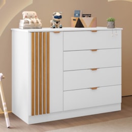 Cômoda Infantil Ayla 1 Porta e 4 Gavetas Branco Acetinado - Phoenix Baby Cômoda Infantil Ayla 1 Porta e 4 Gavetas Branco Acetinado - Phoenix Baby
