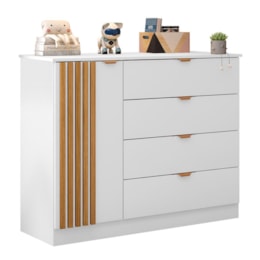 Cômoda Infantil Ayla 1 Porta e 4 Gavetas Branco Acetinado - Phoenix Baby Cômoda Infantil Ayla 1 Porta e 4 Gavetas Branco Acetinado - Phoenix Baby