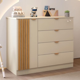 Cômoda Infantil Ayla 1 Porta e 4 Gavetas Off White Acetinado - Phoenix Baby Cômoda Infantil Ayla 1 Porta e 4 Gavetas Off White Acetinado - Phoenix Baby