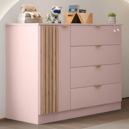 Cômoda Infantil Ayla 1 Porta e 4 Gavetas Rosê Acetinado - Phoenix Baby