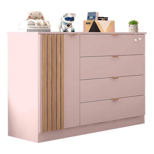 Cômoda Infantil Ayla 1 Porta e 4 Gavetas Rosê Acetinado - Phoenix Baby