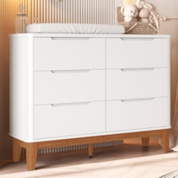 Cômoda Infantil Boom Classic 6 Gavetas Branco Fosco com Pés Amadeirado - Reller Móveis Cômoda Infantil Boom Classic 6 Gavetas Branco Fosco com Pés Amadeirado - Reller Móveis