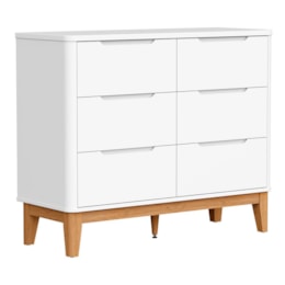 Cômoda Infantil Boom Classic 6 Gavetas Branco Fosco com Pés Amadeirado - Reller Móveis Cômoda Infantil Boom Classic 6 Gavetas Branco Fosco com Pés Amadeirado - Reller Móveis