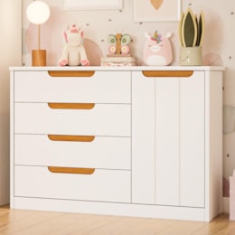 Cômoda Infantil Caramelo 1 Porta e 4 Gavetas Branco Acetinado/Nature - Permóbili Baby Cômoda Infantil Caramelo 1 Porta e 4 Gavetas Branco Acetinado/Nature - Permóbili Baby