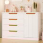 Cômoda Infantil Caramelo 1 Porta e 4 Gavetas Branco Acetinado/Nature - Permóbili Baby