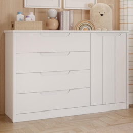 Cômoda Infantil Caramelo 1 Porta e 4 Gavetas Branco Acetinado - Permóbili Baby