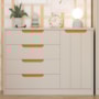 Cômoda Infantil Caramelo 1 Porta e 4 Gavetas Off White/Nature - Permóbili Baby
