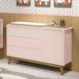 Cômoda Infantil com Porta e 3 Gavetas Classic Rosa Fosco com Pés Amadeirado - Reller Móveis