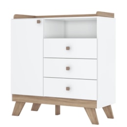 Cômoda Infantil Confete com Porta e 3 Gavetas Branco/Jequitibá - Móveis Henn Cômoda Infantil Confete com Porta e 3 Gavetas Branco/Jequitibá - Móveis Henn