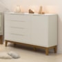 Cômoda Infantil Elfe Classic 1 Porta 4 Gavetas Areia Fosco com Pés Amadeirado - Reller Móveis