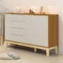Cômoda Infantil Elfe Classic 1 Porta 4 Gavetas Areia/Savana com Pés Madeira Natural - Reller Móveis