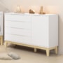 Cômoda Infantil Elfe Classic 1 Porta 4 Gavetas Branco Fosco com Pés Madeira Natural - Reller Móveis
