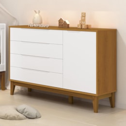 Cômoda Infantil Elfe Classic 1 Porta 4 Gavetas Branco/Savana com Pés Amadeirado - Reller Móveis  Cômoda Infantil Elfe Classic 1 Porta 4 Gavetas Branco/Savana com Pés Amadeirado - Reller Móveis