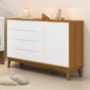 Cômoda Infantil Elfe Classic 1 Porta 4 Gavetas Branco/Savana com Pés Amadeirado - Reller Móveis