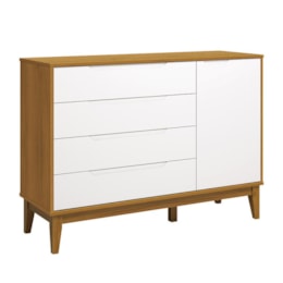 Cômoda Infantil Elfe Classic 1 Porta 4 Gavetas Branco/Savana com Pés Amadeirado - Reller Móveis  Cômoda Infantil Elfe Classic 1 Porta 4 Gavetas Branco/Savana com Pés Amadeirado - Reller Móveis