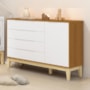 Cômoda Infantil Elfe Classic 1 Porta 4 Gavetas Branco/Savana com Pés Madeira Natural - Reller Móveis
