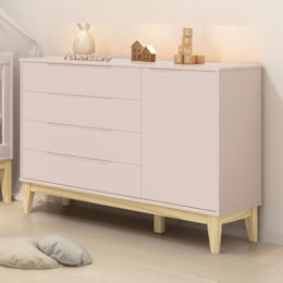 Cômoda Infantil Elfe Classic 1 Porta 4 Gavetas Rosa Fosco com Pés Madeira Natural - Reller Móveis  Cômoda Infantil Elfe Classic 1 Porta 4 Gavetas Rosa Fosco com Pés Madeira Natural - Reller Móveis