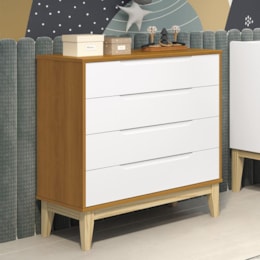 Cômoda Infantil Elfe Classic 4 Gavetas Branco/Savana com Pés Madeira Natural - Reller Móveis  Cômoda Infantil Elfe Classic 4 Gavetas Branco/Savana com Pés Madeira Natural - Reller Móveis