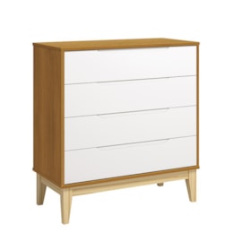 Cômoda Infantil Elfe Classic 4 Gavetas Branco/Savana com Pés Madeira Natural - Reller Móveis  Cômoda Infantil Elfe Classic 4 Gavetas Branco/Savana com Pés Madeira Natural - Reller Móveis