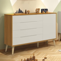 Cômoda Infantil Elfe Retrô 1 Porta 4 Gavetas Areia/Savana com Pés Madeira Natural - Reller Móveis  Cômoda Infantil Elfe Retrô 1 Porta 4 Gavetas Areia/Savana com Pés Madeira Natural - Reller Móveis