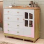 Cômoda Infantil Elô New 1 Porta com Janela e 4 Gavetas Branco Brilho/Amêndoa - Móveis Peroba