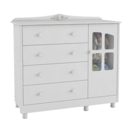 Cômoda Infantil Elô New 1 Porta com Janela e 4 Gavetas Branco Brilho - Móveis Peroba