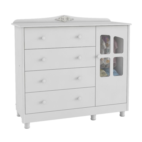 Cômoda Infantil Elô New 1 Porta com Janela e 4 Gavetas Branco Brilho - Móveis Peroba