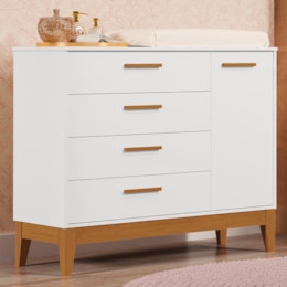 Cômoda Infantil Flip 1 Porta e 4 Gavetas Branco Fosco - Reller Móveis