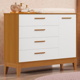 Cômoda Infantil Flip 1 Porta e 4 Gavetas Branco Fosco/Savana - Reller Móveis