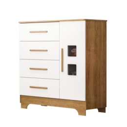 Cômoda Infantil Fly 1 Porta 4 Gavetas Branco/Amadeirado – Tigus Móveis