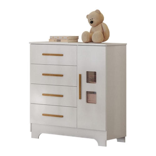 Cômoda Infantil Fly 1 Porta 4 Gavetas Branco – Tigus Móveis