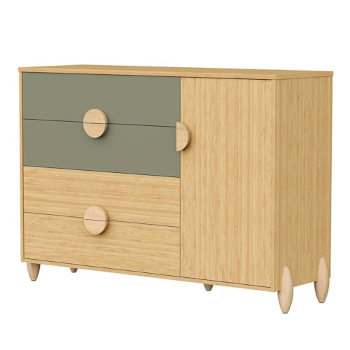 Cômoda Infantil Gracia 1 Porta e 4 Gavetas Oliva/Naturale - Reller Móveis