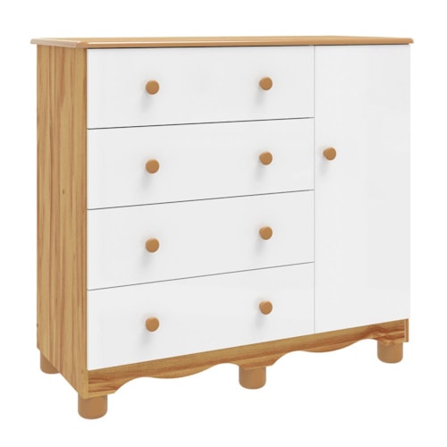 Cômoda Infantil Júnior New 1 Porta e 4 Gavetas Branco Brilho/Amêndoa - Móveis Peroba