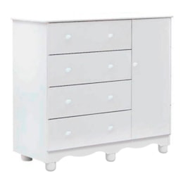 Cômoda Infantil Júnior New 1 Porta e 4 Gavetas Branco Brilho - Móveis Peroba