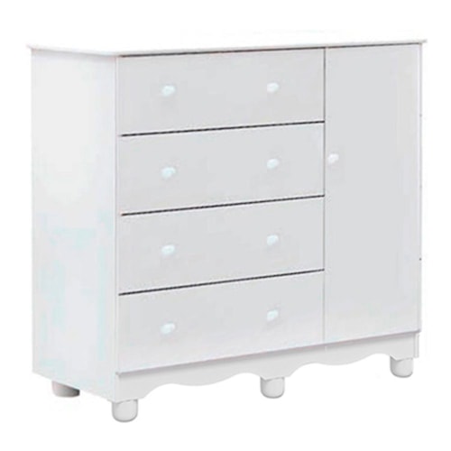 Cômoda Infantil Júnior New 1 Porta e 4 Gavetas Branco Brilho - Móveis Peroba