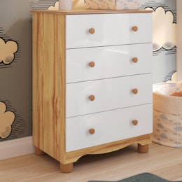 Cômoda Infantil Júnior New 4 Gavetas Branco Brilho/Amêndoa - Móveis Peroba