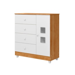 Cômoda Infantil Life 1 Porta 4 Gavetas Branco/Amadeirado – Tigus Móveis