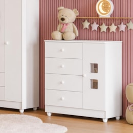 Cômoda Infantil Life 1 Porta 4 Gavetas Branco – Tigus Móveis