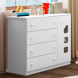 Cômoda Infantil Lívia 1 Porta e 4 Gavetas Branco - Phoenix Baby   Cômoda Infantil Lívia 1 Porta e 4 Gavetas Branco - Phoenix Baby