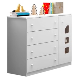 Cômoda Infantil Lívia 1 Porta e 4 Gavetas Branco - Phoenix Baby   Cômoda Infantil Lívia 1 Porta e 4 Gavetas Branco - Phoenix Baby