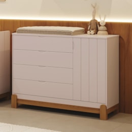 Cômoda Infantil Lotus 1 Porta e 4 Gavetas Rosa Fosco - Reller Móveis Cômoda Infantil Lotus 1 Porta e 4 Gavetas Rosa Fosco - Reller Móveis