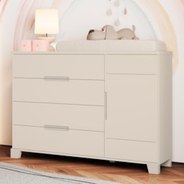 Cômoda Infantil Luna 1 Porta e 4 Gavetas Areia Fosco - Reller Móveis