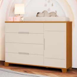 Cômoda Infantil Luna 1 Porta e 4 Gavetas Areia Fosco/Savana - Reller Móveis