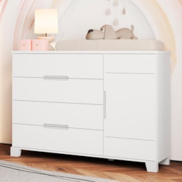 Cômoda Infantil Luna 1 Porta e 4 Gavetas Branco Fosco - Reller Móveis