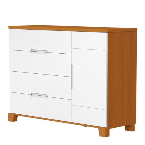 Cômoda Infantil Luna 1 Porta e 4 Gavetas Branco Fosco/Savana - Reller Móveis
