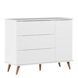 Cômoda Infantil Lunna Retrô 1 Porta e 3 Gavetas Branco - Peternella Móveis   Cômoda Infantil Lunna Retrô 1 Porta e 3 Gavetas Branco - Peternella Móveis