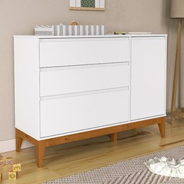 Cômoda Infantil Nature Clean com Porta e 3 Gavetas Branco Soft/Eco Wood - Matic Móveis  